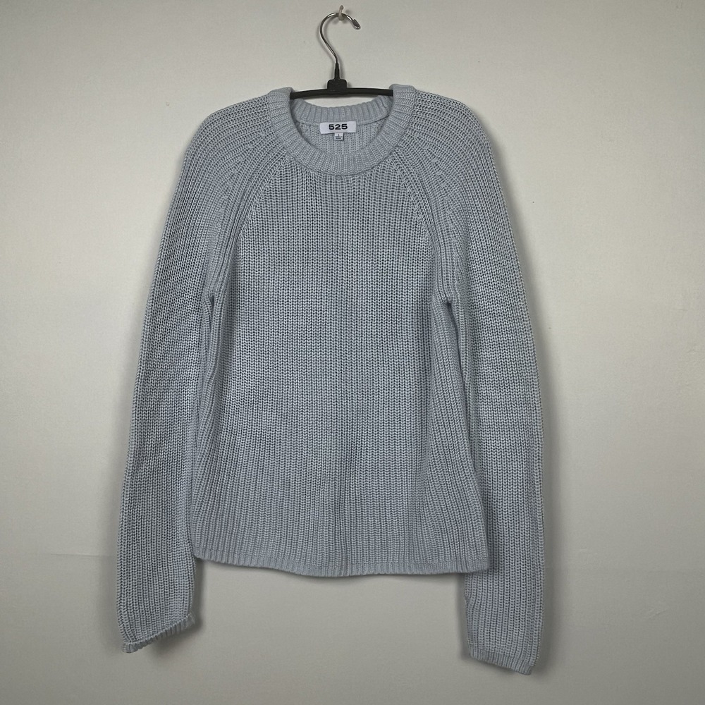 525 America Light Blue Shaker Knit Cotton Sweater Crew Neck Raglan Large
